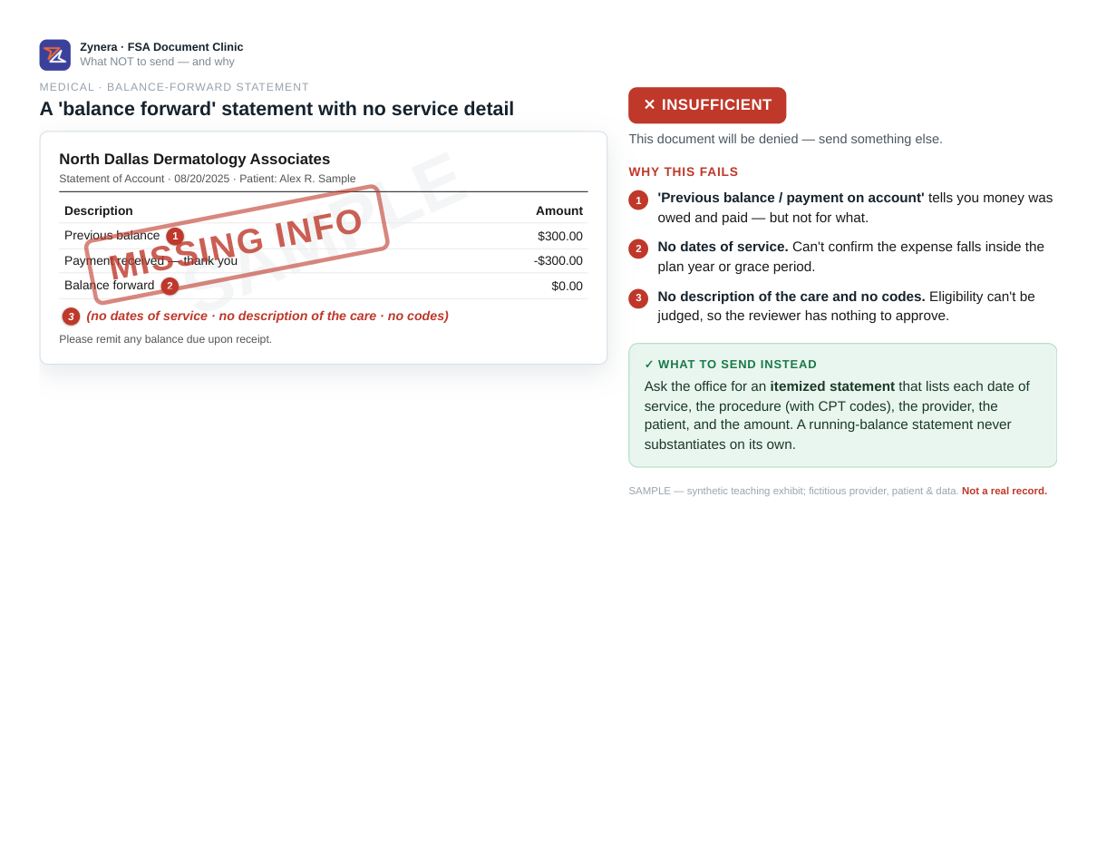 A 'balance forward' statement with no service detail
